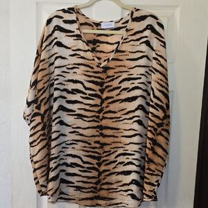 Adrienne Black and Tan Zebra Print Blouse